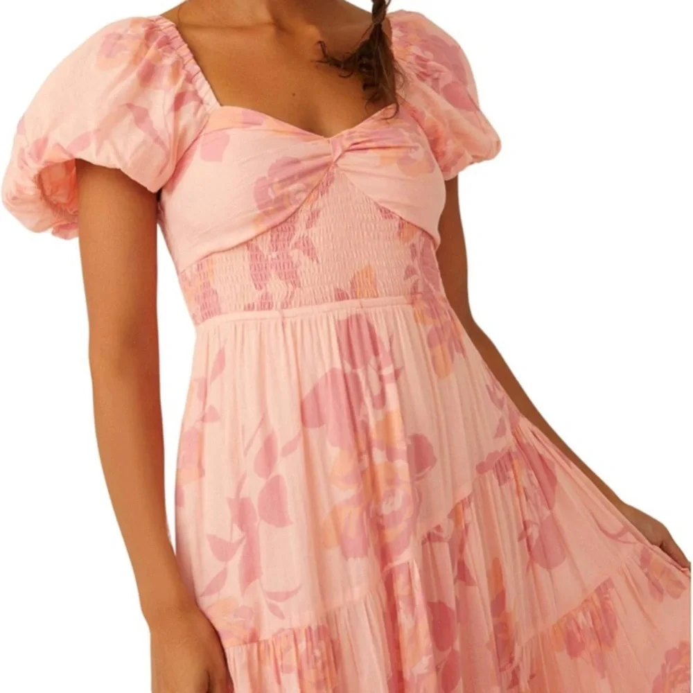 Free People Women's Short Sleeve Sundrenched Pink Maxi Dress sz. Medium - Picture 8 of 10